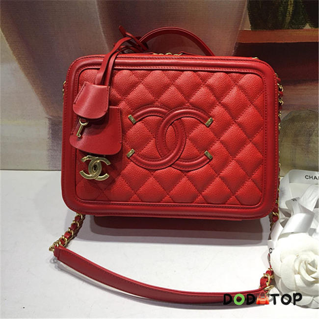 Chanel CC Filigree Medium Vanity Case Bag in Grained Calfskin A93343 Red 2018 - 1