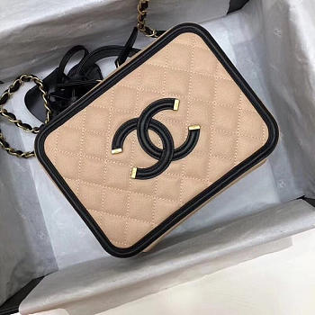 Chanel CC Filigree Large Vanity Case Bag in Grained Calfskin A93344 Beige/Black 2017