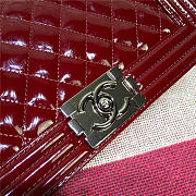 Chanel Medium Burgundy Le Boy Flap Shoulder Bag In Patent Leather Silver Hardware - 4