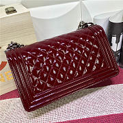 Chanel Medium Burgundy Le Boy Flap Shoulder Bag In Patent Leather Silver Hardware - 5