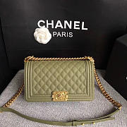 Chanel original grained leather le boy flap bag medium A67086 olive - 1