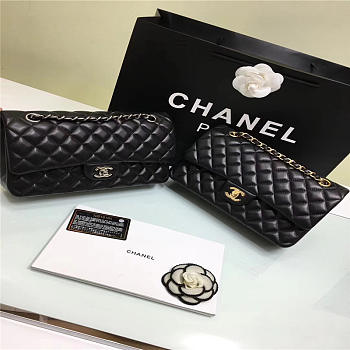 Chanel 1112 classic double flap bag Lambskin Black Gold/Silver Hardware