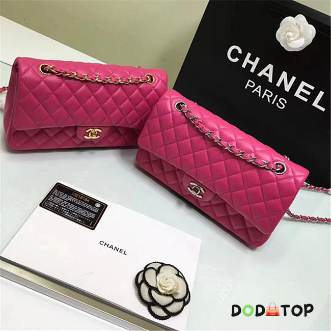 Chanel 1112 Lambskin Leather Double Flap Bag With Gold/Silver Hardware 25CM Rose Red - 1