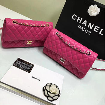 Chanel 1112 Lambskin Leather Double Flap Bag With Gold/Silver Hardware 25CM Rose Red