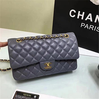 Chanel 1112 gray Lambskin Leather Flap Bag With Gold/Silver Hardware 25cm