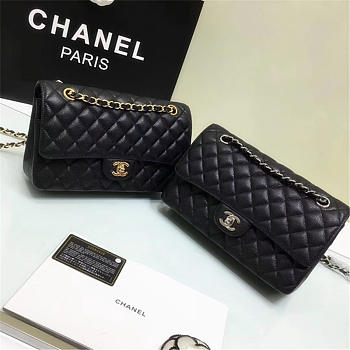 Chanel 1112 Caviar calfskin Double Flap Bag With Gold/Silver Hardware 25cm Black