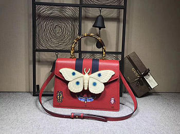GG original leather medium top handle bag 488691 red