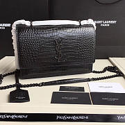 Saint Laurent Medium Sunset Bag In Black Crocodile Embossed Leather 442906DND0U1000 - 1