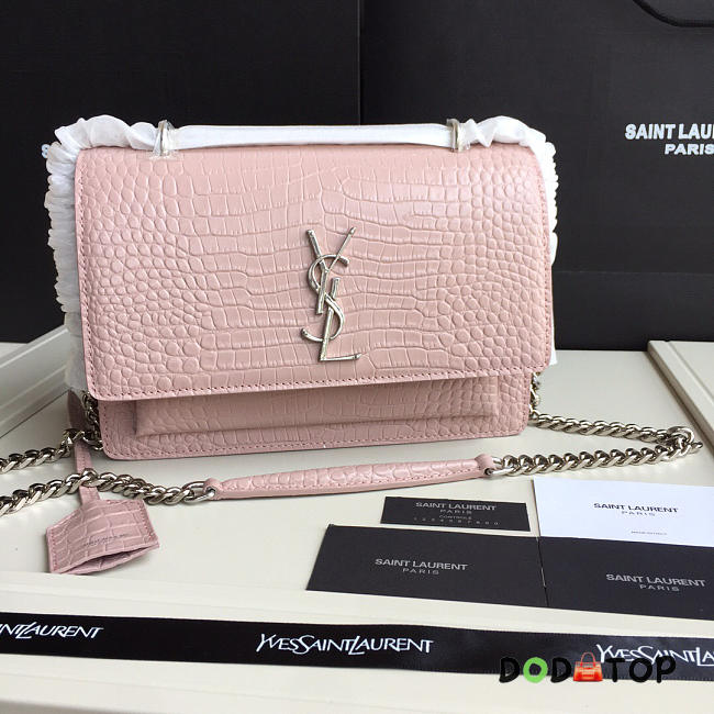 SAINT LAURENT SUNSET MEDIUM IN LIGHT WASHED PINK CROCODILE EMBOSSED SHINY LEATHER - 1