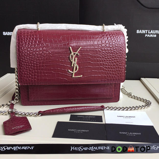 SAINT LAURENT SUNSET MEDIUM IN DARK RED CROCODILE EMBOSSED SHINY LEATHER - 1