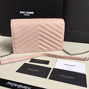 ENVELOPE CHAIN WALLET IN LIGHT WASHED PINK GRAIN DE POUDRE EMBOSSED LEATHER - 4