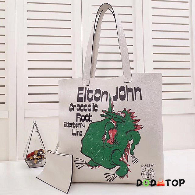 GG original calfskin elton john large tote bag 519335 white - 1