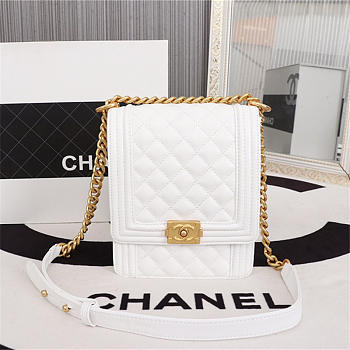 CC original calfskin large boy chanel handbag AS0130 Y84181 10601 white