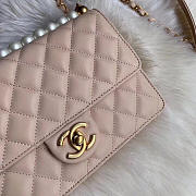 CC original lambskin Imitation pearls flap bag AS0585 nude - 4