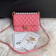 CC original lambskin Imitation pearls flap bag AS0585 pink - 1