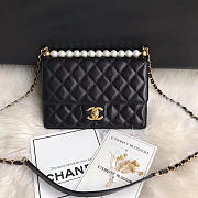 CC original lambskin Imitation pearls flap bag AS0585 black - 1