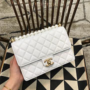 CC original lambskin Imitation pearls flap bag AS0585 white - 1