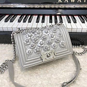 CC original embroidered lambskin small boy handbag A67085 silver - 3