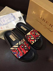 BURBERRY Graffiti Print Vintage Check and Leather Slides - 3