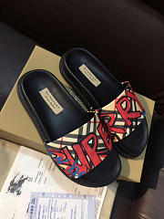 BURBERRY Graffiti Print Vintage Check and Leather Slides - 2