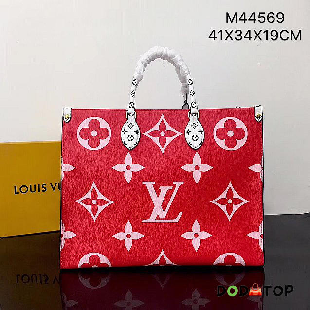 louis vuitton original monogram coated canvas onthego tote bag M44569 red - 1