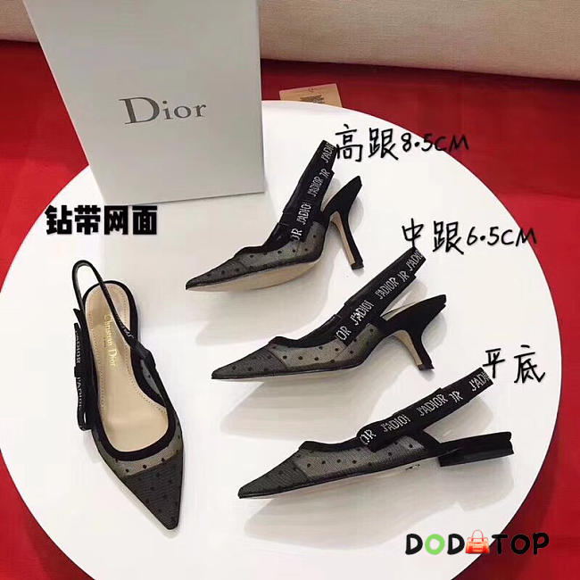 Dior SLINGBACK IN NUDE AND BLACK DOTTED SWISS AND RHINESTONES - 1