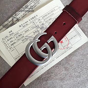 GG original calfskin belt 30mm 414516 wine red silver - 2