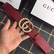 GG original grained calfskin pearl buckle belt 38mm 453260 bordeaux - 1