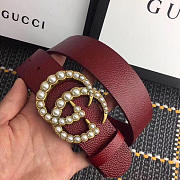 GG original grained calfskin pearl buckle belt 38mm 453260 bordeaux - 4