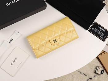 CC grained calfskin classic long flap wallet A80758 yellow