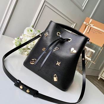 louis vuitton original epi leather love lock neonoe bucket bag M53237 black
