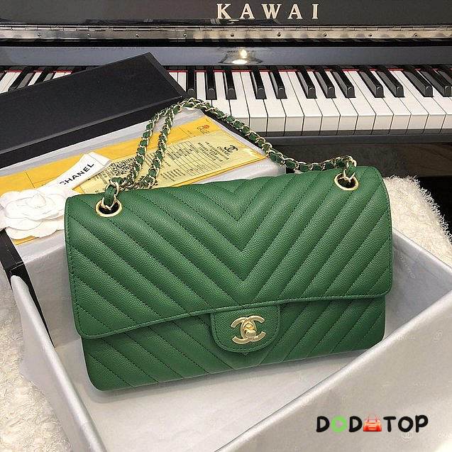 CC original grained calfskin medium double flap bag A01112-2 green - 1