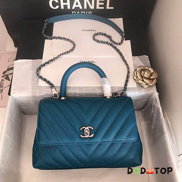 CC original grained calfskin small coco handle bag A92990 turquoise - 1