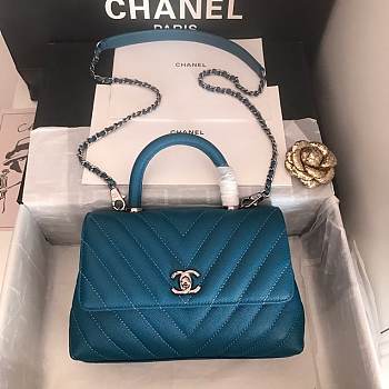 CC original grained calfskin small coco handle bag A92990 turquoise