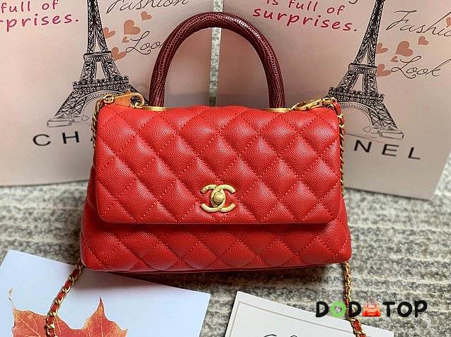 CC original grained calfskin small coco handle bag A92990 red - 1