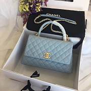 CC original iridescent grained calfskin large coco handle bag A92991 light blue - 1