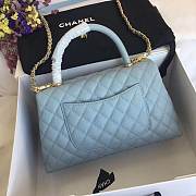 CC original iridescent grained calfskin large coco handle bag A92991 light blue - 6