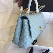 CC original iridescent grained calfskin large coco handle bag A92991 light blue - 4