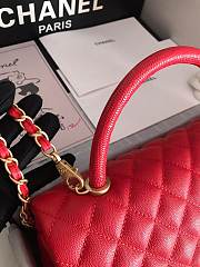 CC original iridescent grained calfskin large coco handle bag A92991 red - 5