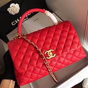 CC original iridescent grained calfskin large coco handle bag A92991 red - 4