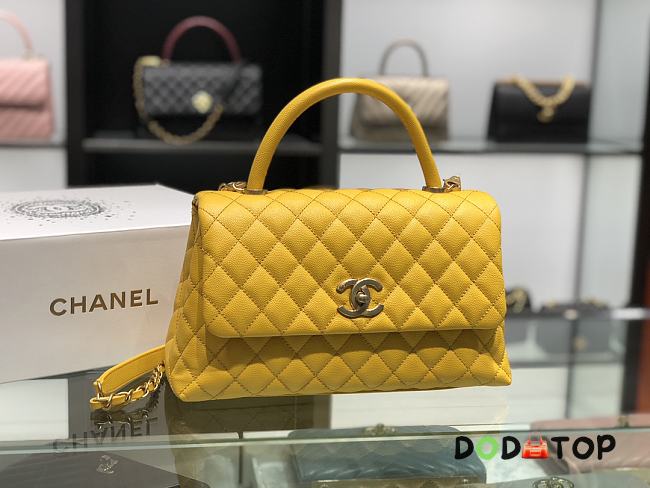 Chanel original iridescent grained calfskin large coco handle bag A92991 yellow - 1