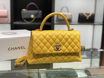 Chanel original iridescent grained calfskin large coco handle bag A92991 yellow