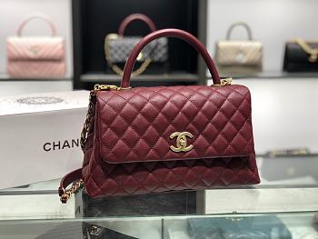 Chanel original iridescent grained calfskin large coco handle bag A92991 burgundy