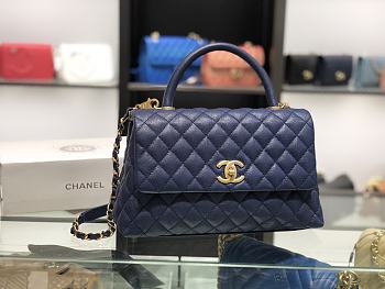 Chanel original iridescent grained calfskin large coco handle bag A92991 royal blue