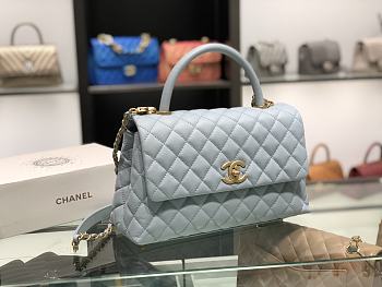 Chanel original iridescent grained calfskin large coco handle bag A92991 light blue