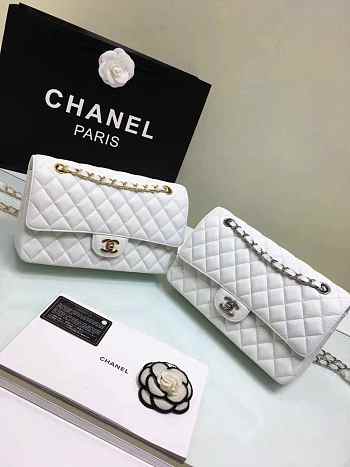  Chanel Calfskin Caviar Leather 25cm Flap White Gold/Silver Hardware 1112