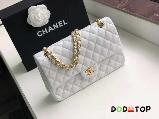 Chanel White Flap Lambskin Leather With Gold Hardware 25cm - 1