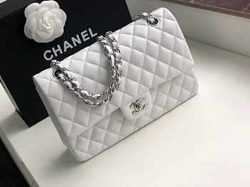 Chanel White Flap Lambskin Leather With Silver Hardware 25cm