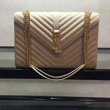YSL College Large Bag In Grain Beige Leather Gold Hardware 31x22x7.5cm