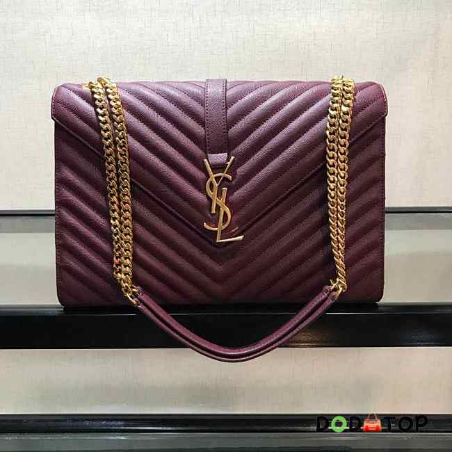 YSL College Large Bag In Grain Burgundy Leather Gold Hardware 31x22x7.5cm - 1